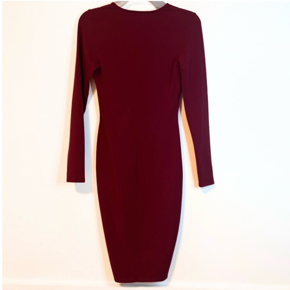 Express V Neck fitted long sleeve maxi Cherry Cola Burgundy dress-XS - Picture 6 of 10